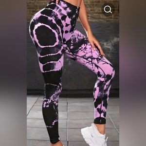 S/M Womens Seamless Tie Dye Leggings Pink Black